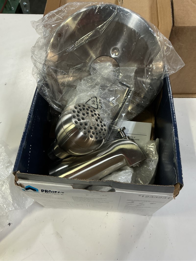 Condition photo showing As Is for  project source dover brushed nickel 1-handle single function 2.75-in round bathtub