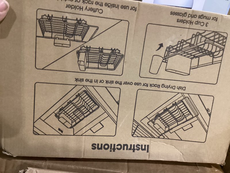 Condition photo showing As Is for Dish Drying Rack in Sink - Expandable Stainless Steel Dish Rack Over The Sink, Kitchen Sink Drain Strainer with Cutlery Holder & Cup Holders, 15.4 x 9.8 x 3.0 Inch, Black Black Standard - 15.4" × 9.8" × 3"