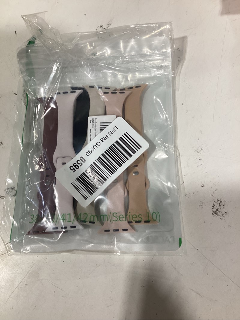 Condition photo showing New/Like New for 6 pack thin bands compatible with apple watch band 38mm 40mm 41mm 42mm 44mm 45mm 46mm 49mm women men, sport silicone strap slim wristband for iwatch series 11 10 9 8 se 7 6 5 4 3 2 1 ultra black/starlight/sand pink/milk tea/smoke violet/light blush 38mm/40mm/41mm/42mm(series 11/10)