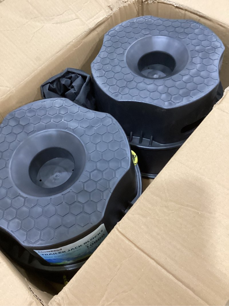 Condition photo showing Good Condition for trailer jack block, 4 pack heavy duty camper jack pads uv resistant up to 10,000 lbs leveling block for trailer, tongue jack, black
