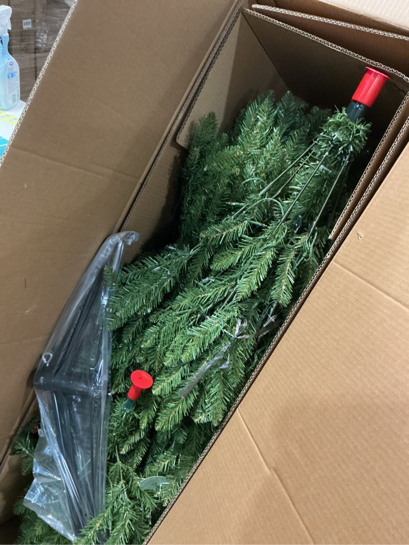 Condition photo showing Good Condition for National Tree Company 7.5 ft Pre-Lit Dunhill Fir Artificial Christmas Tree, 700 LED Lights, 2,514 Tips, Foot Pedal, 10 Light Functions, Includes Stand, Green 7ft 6in Tree