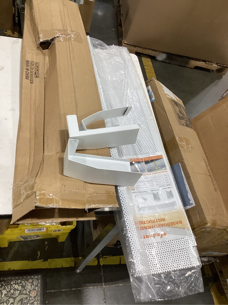 Condition photo showing Good Condition for 5ft steel easy slip-on baseboard heater cover with end caps for bathroom & hydronic system for replacing old cover, white