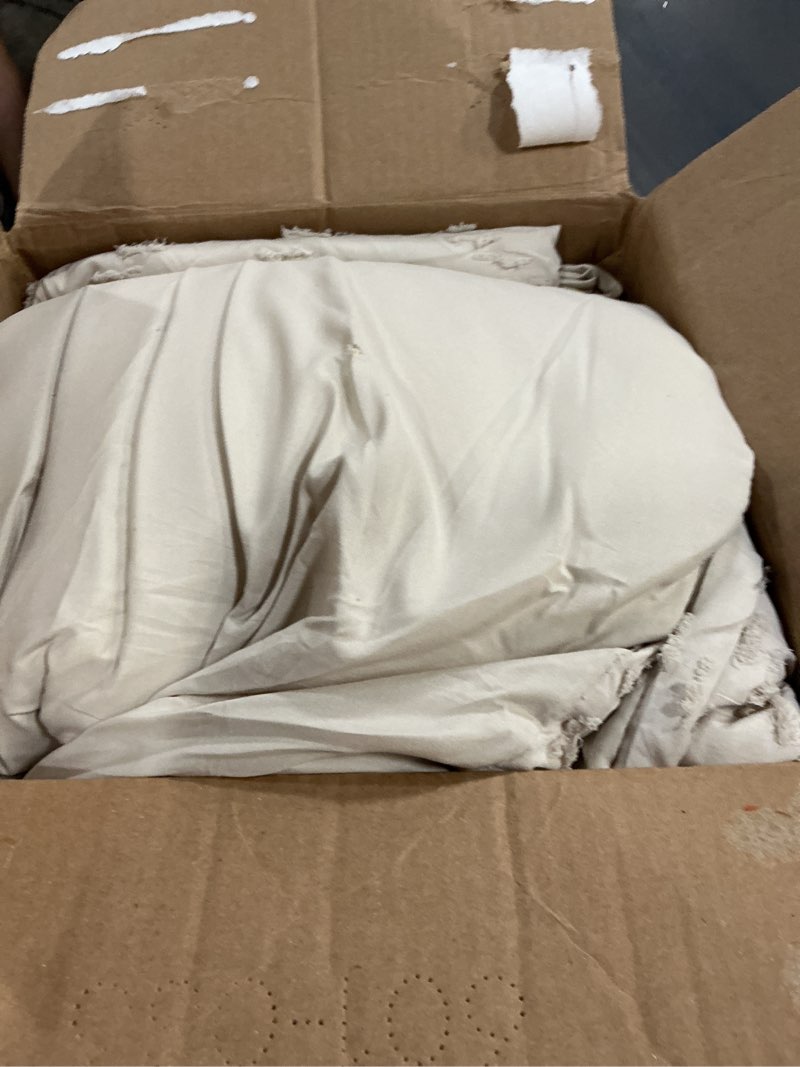 Condition photo showing As Is for litanika king size comforter set beige, 3 pieces lightweight tufted bedding comforter set cream, all season fluffy bed set gift choice king (104"x90") 01 - beige