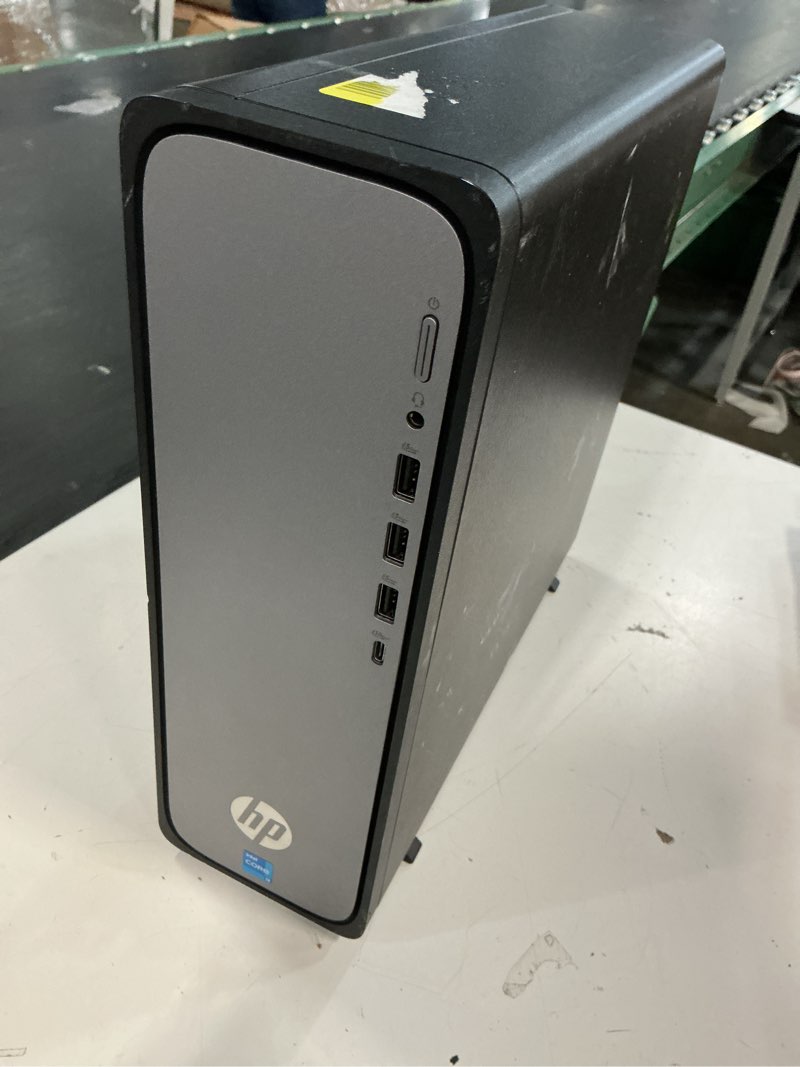 Condition photo showing As Is for hp omnidesk slim desktop pc intel core i3 8gb ram 512gb ssd windows 11 home meteor silver