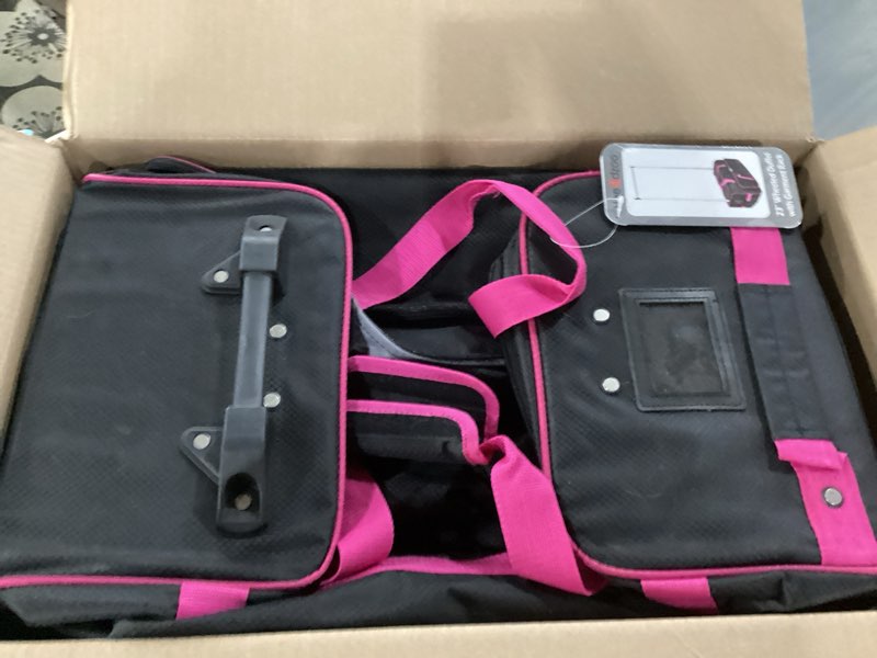 Condition photo showing As Is for Dance Bag With Garment Rack,23inch Dance Competition Garment Bags with Clothes rack,Suitcase,Rolling duffle For Travel, Wheeled Drop-Bottom Upright Luggage Closet Suitcase (Pink) 23inch-Pink-D