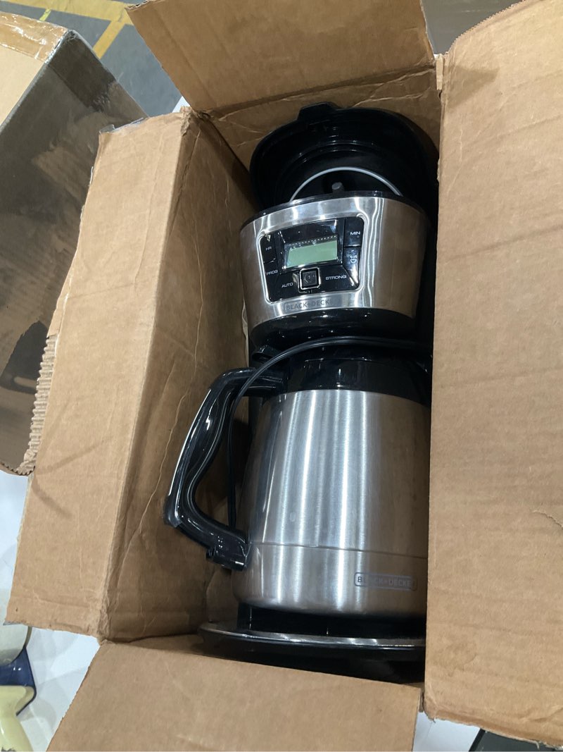 Condition photo showing As Is for black+decker 12-cup thermal coffeemaker, black/silver, cm2035b