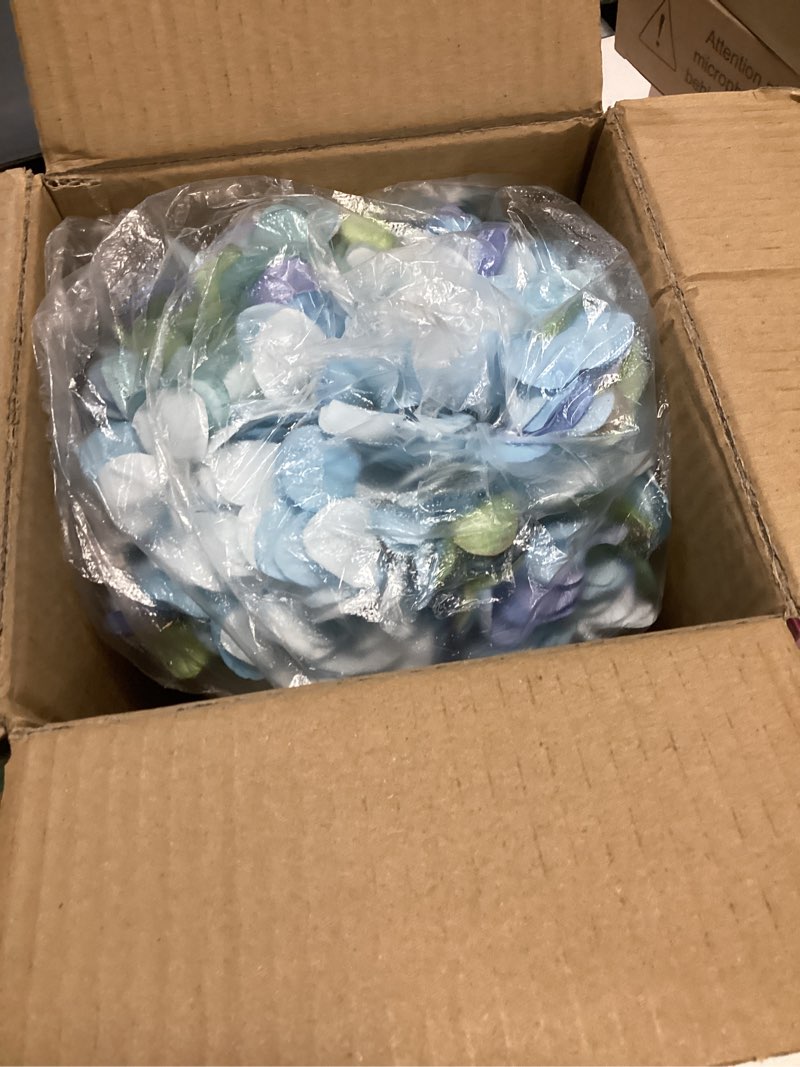 Condition photo showing Good Condition for N&T NIETING Artificial Hydrangea Flowers with Vase Blue Silk Fake Flowers Faux Hydrangea Flowers with Faux Water Riverstones for Home Office Table Room Wedding Centerpiece Decorations