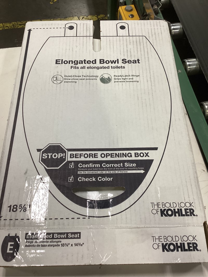 Condition photo showing Good Condition for KOHLER 4636-RL-0 Cachet ReadyLatch Elongated Toilet Seat Slow Close, Soft Close Toilet Seat Quiet Lid, Contoured Grip-Tight Bumpers Installation Hardware, Apartment Essentials, White White Elongated Ready Latch