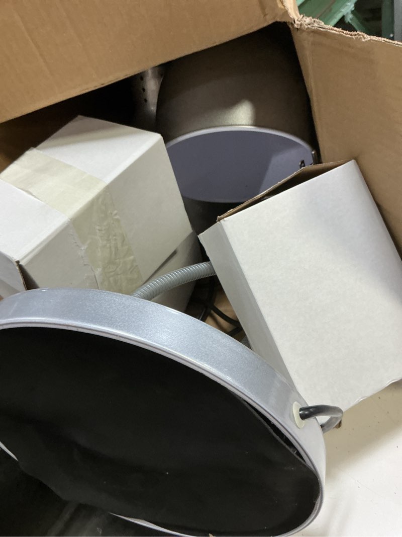 Condition photo showing New/Like New for food heat lamp, heating lamp with flexible arm, 250w bulb x 3-5000 hours rated, commercial food warmers for buffet, parties, fast food, (black) double-head black