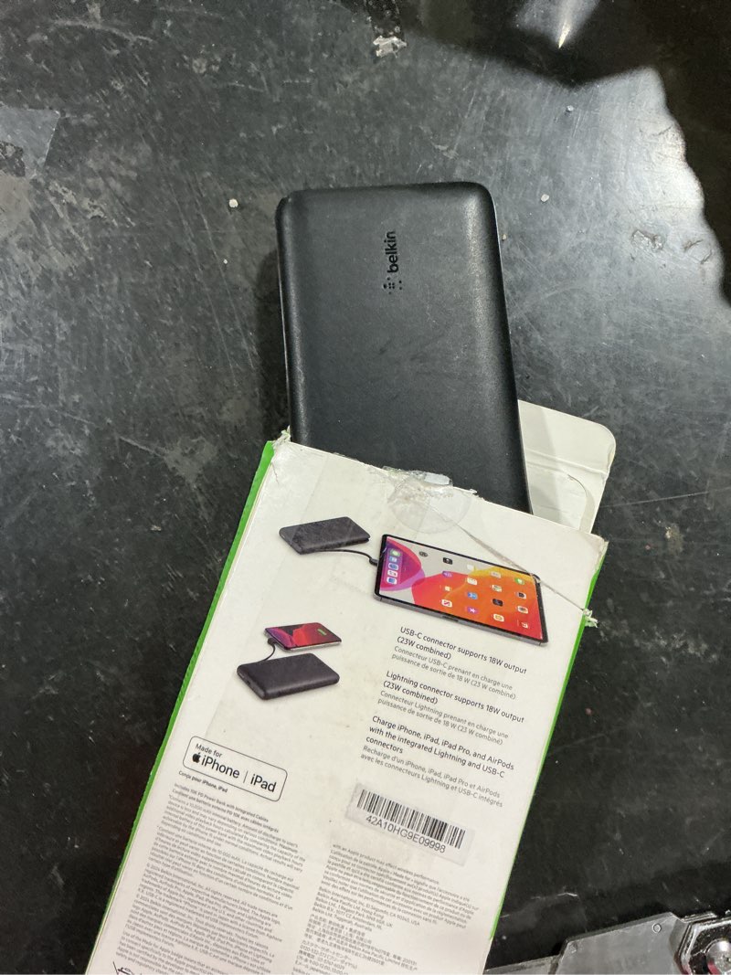 Condition photo showing Good Condition for belkin portable charger power bank for iphone/android - 10,000mah, 23w battery pack for phone with integrated usb-c, lightning cables - pass-through capability, charge 2 devices at once black
