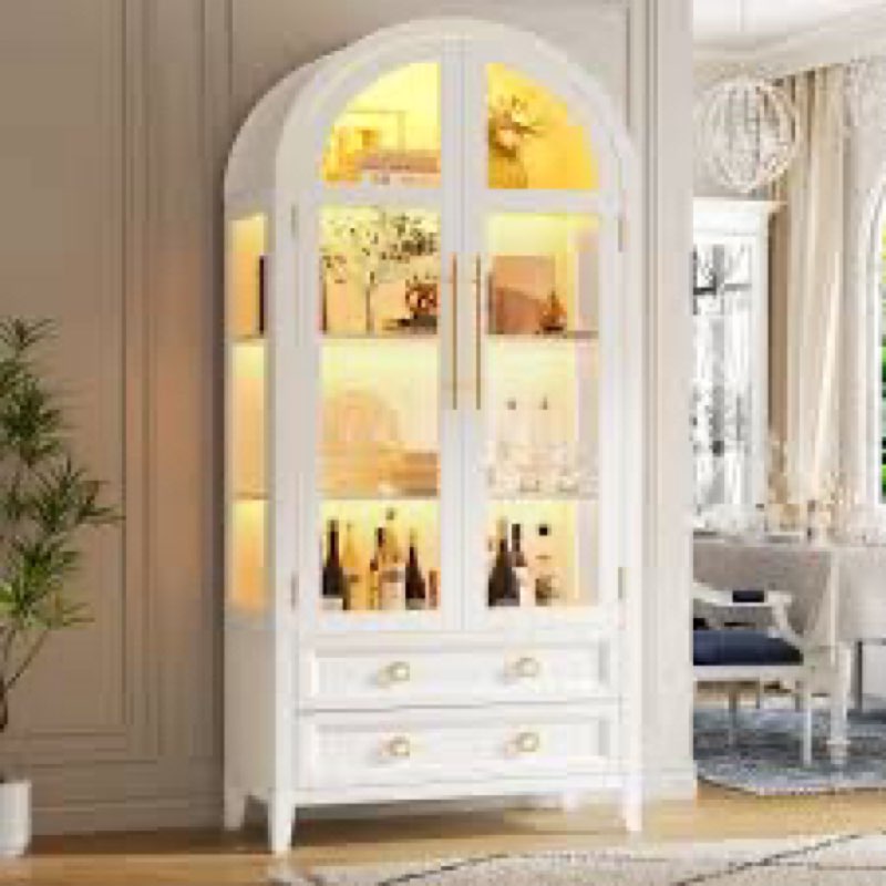 Freestanding Arch Display Cabinet with 3-Color Light Modes and Motion Sensor