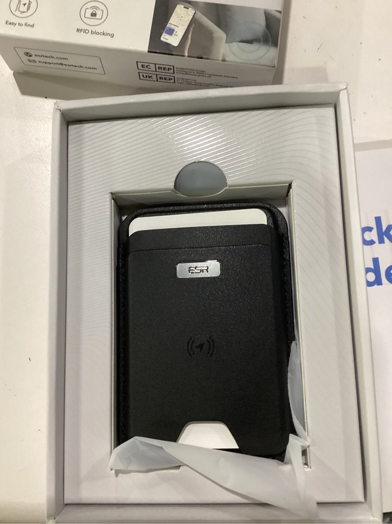Condition photo showing As Is for esr geo for magsafe wallet with full find my functionality, rfid blocking, 5 cards holder for phone case, strong magnetic wallet for iphone 17e/17/16/15/14/13/12 series, not for 13/12 mini, black