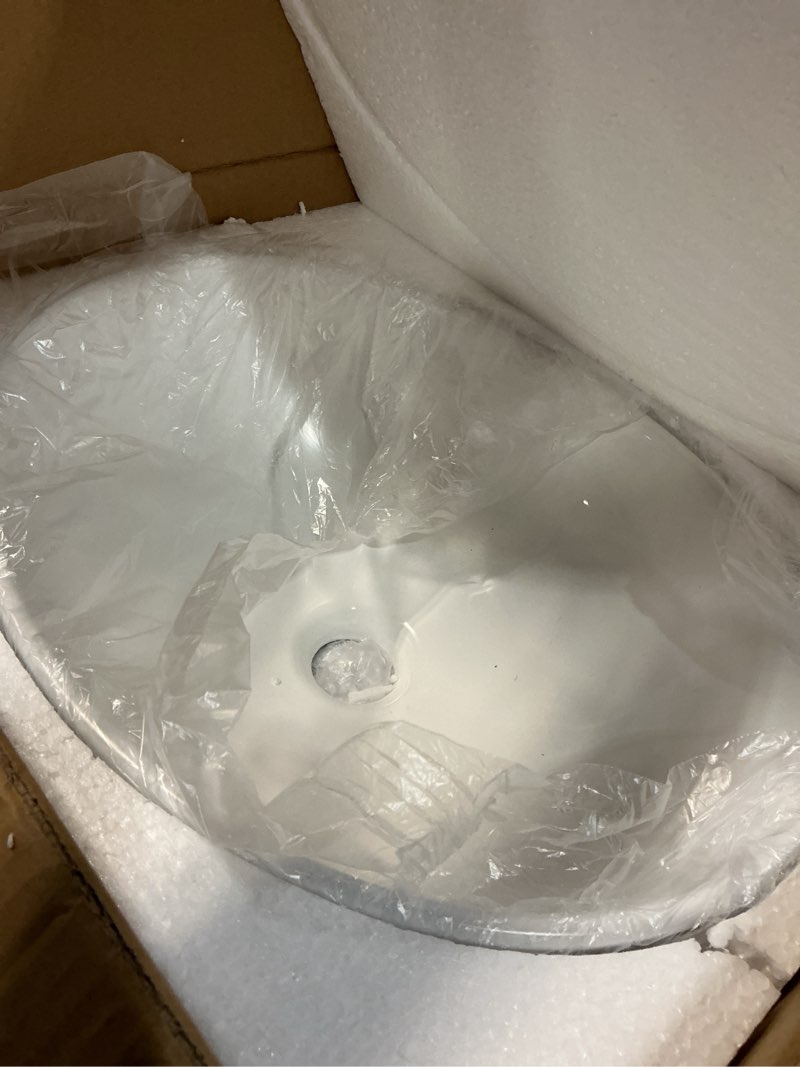 Condition photo showing Good Condition for kes bathroom vessel sink, 16" x 13" oval vessel sink for bathroom vanity countertop, glossy white ceramic bowl sink egg shape above counter, modern look, crafted to endure, bvs124