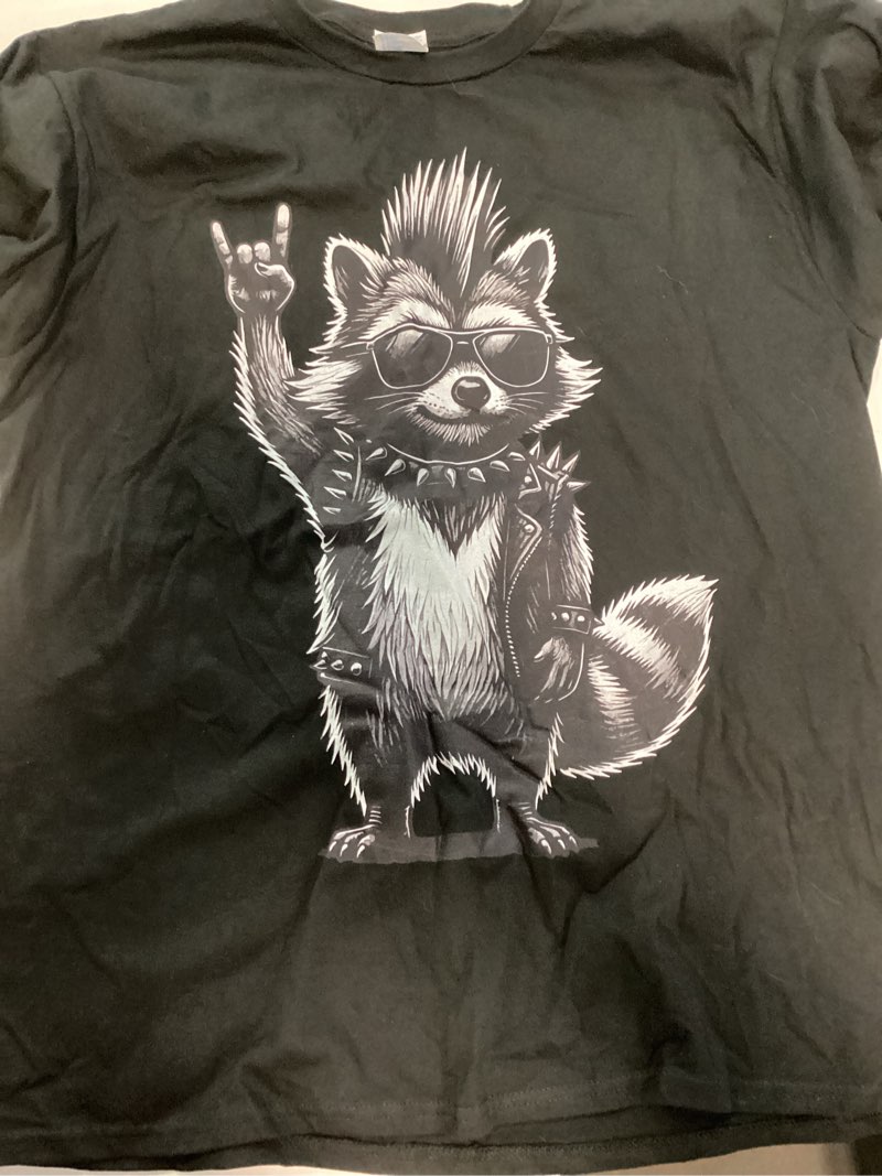 Condition photo showing Good Condition for Raccoon Punk Rock Music T-Shirt. Size L