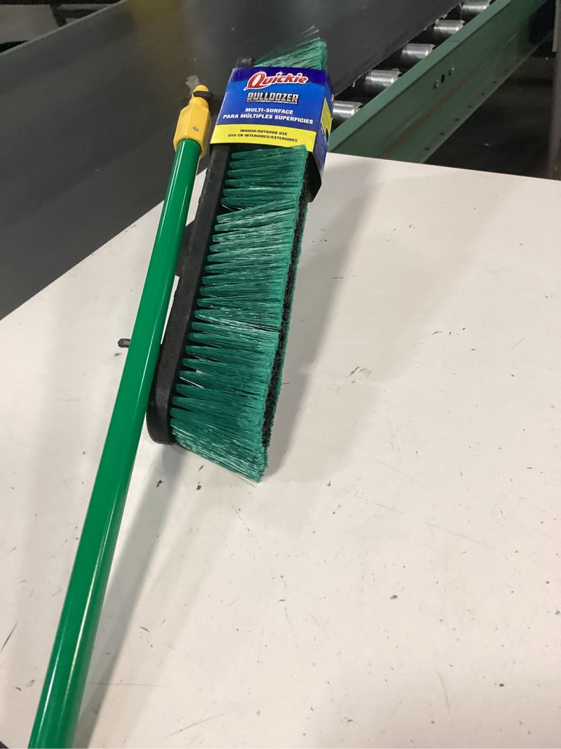 Condition photo showing As Is for quickie 18-in poly fiber multi-surface all-purpose push broom