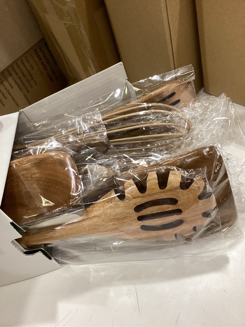 Condition photo showing New/Like New for 10 pack wooden utensils for cooking, wood utensil set for kitchen, teak wooden spoon for cooking, non-stick spatula ladle kitchen utensils