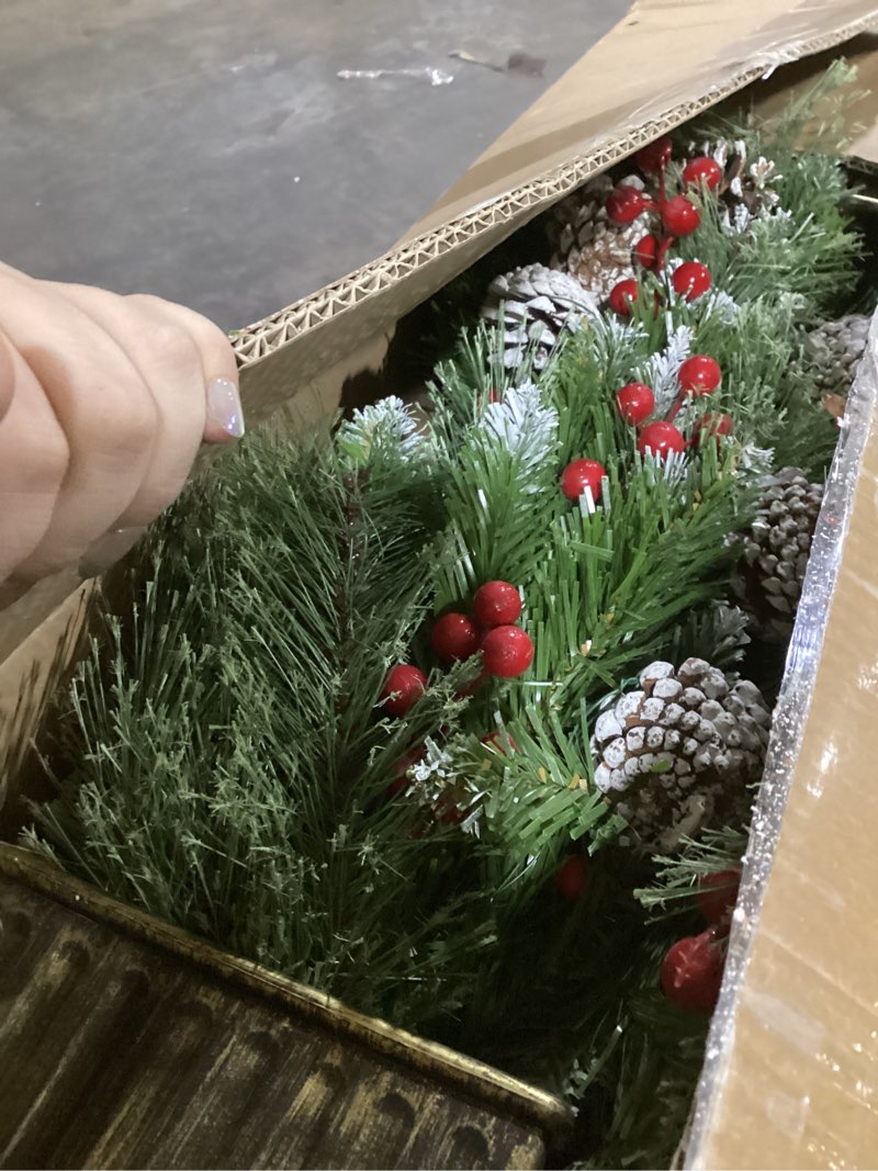 Condition photo showing Good Condition for Jin&Bao 4FT Potted Christmas Tree with 100 Lights, 2 Pack Artificial Xmax Tree Timer Function with Round Pine Cones & Red Berries, 3AA Battery Operated Christmas Decorations for Outdoor, Porch Frosted Tree 4FT-2 Pack