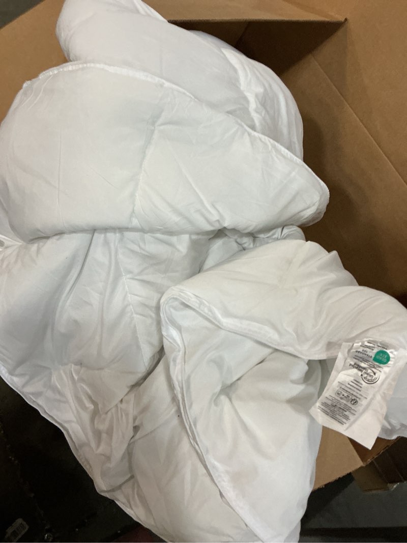 Condition photo showing item condition for OEKO-TEX Feather Down Fiber Comforter Twin, White Fluffy Duvet Insert with Ultra Soft 100% Cotton Cover, All Season Luxurious Hotel Bed Comforter Twin with Corner Tabs, 88 “x88”