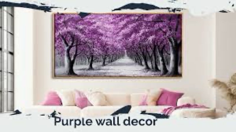 Living room wooden framed purple trees