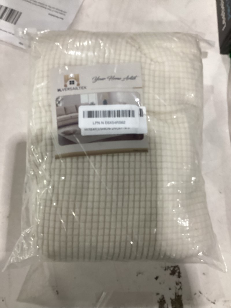 Condition photo showing As Is for h.versailtex high stretch couch cushion covers,chair sofa seat slipcovers couch cushion cover stretch furniture protector for kids, pets(2 packs cushion loveseat covers, ivory) 2 ivory