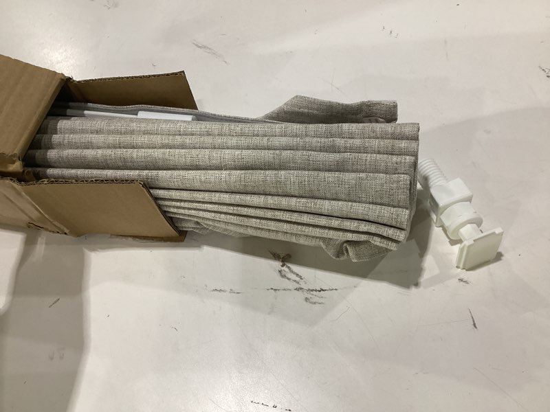 Condition photo showing As Is for lazblinds no drill roman shades for windows, cordless blackout window shades with uv protection, polyester fabric for bedroom & living room, 21" w x 64" h, beige blackout - faux linen - beige 21"w x 64"h
