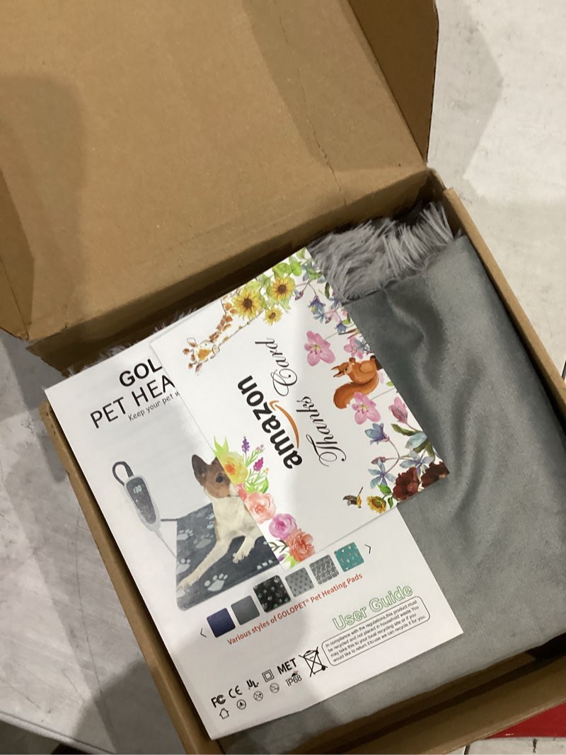 Condition photo showing New/Like New for Dog Heating Pad 28x18 in with Smart Thermostat Switch and Power Line Protection Tube,Obtained MET and UL Dual Certification,Waterproof Puppy Heating Pad- Gray Grey Plush 28.0"L x 18.0"W
