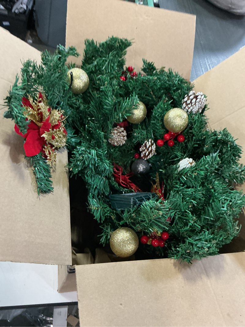 Condition photo showing As Is for 6 FT Christmas Garland with Lights, Battery Operated Lighted Garland with Pine Cones Red Berries Lush Branches, 50 LED Lights 8 Modes, Christmas Decorations Mantle Fireplace Indoor Outdoor Home(SIMILAR NO SAME)