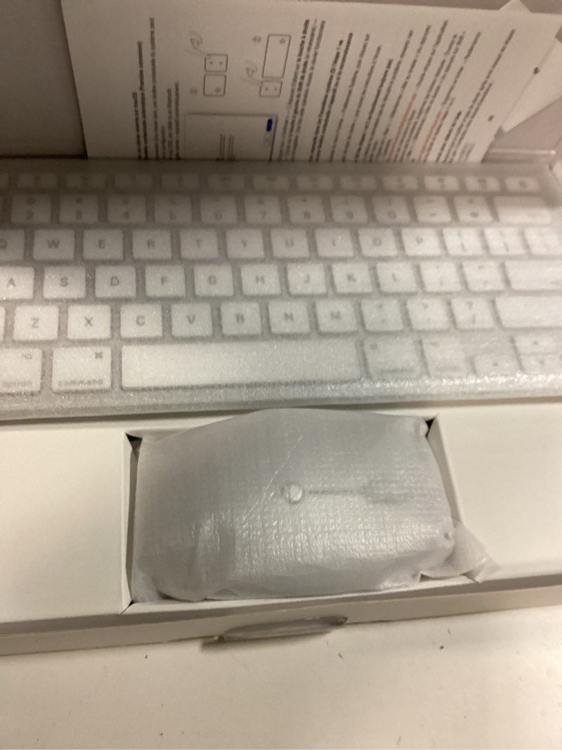 Condition photo showing New/Like New for wireless keyboard and mouse for mac, 14 media shortcuts keyboard with adjustable dpi mouse, slim & portable design, stable bluetooth connection, silver-white,omoton