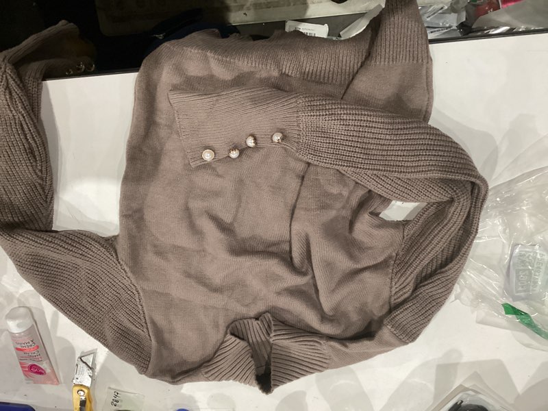 Condition photo showing As Is for Investments Turtleneck Top Woman Large Size Brown Rayon Blend Stretch