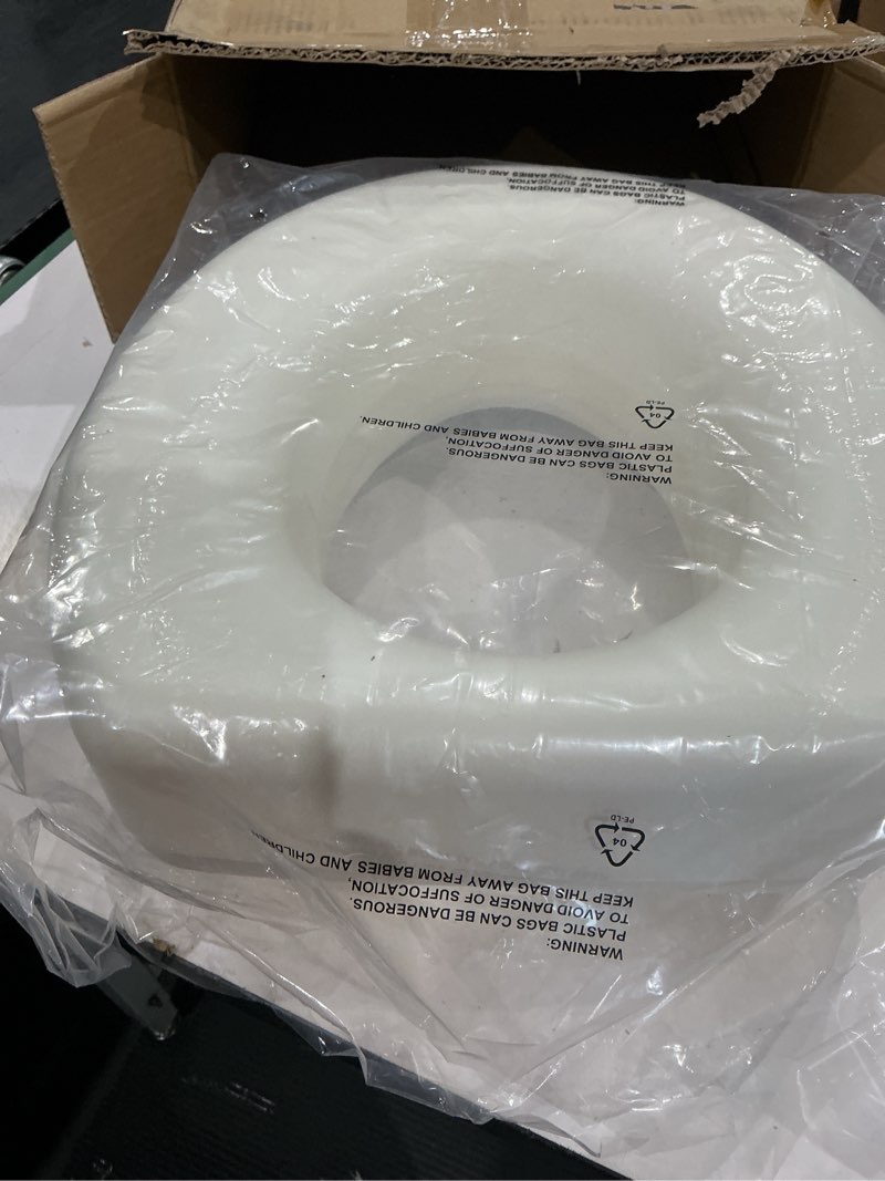 Condition photo showing As Is for healthsmart enhanced comfort 5" raised (round) toilet seat risers for seniors 5 slip resistant pads fsa/hsa eligible padded toilet seat elevation 15.7 x 15.2 x 6.1 new and improved