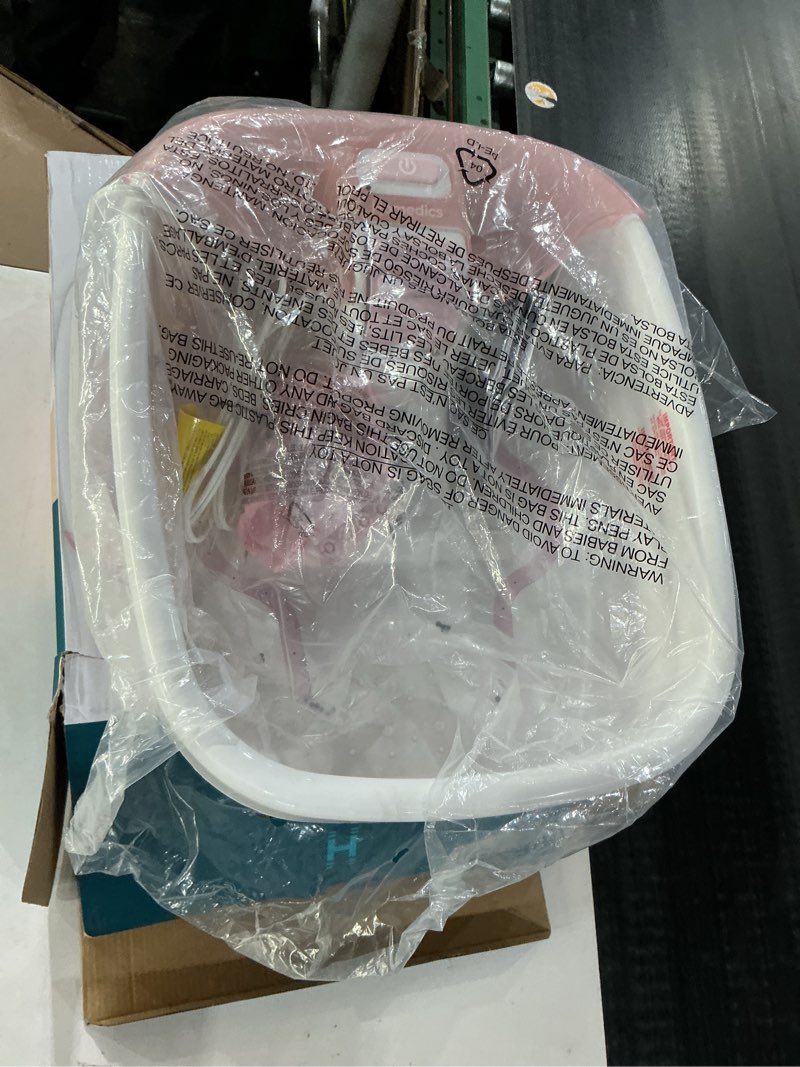 Condition photo showing New/Like New for Homedics Bubble Bliss® Deluxe Footbath Gift Set – Heated Foot Spa with Invigorating Bubbles, 3 Massage Attachments, Pumice Stone, Moisturizing Heel Socks & Splash Guard for Ultimate Relaxation Gift Set Pink