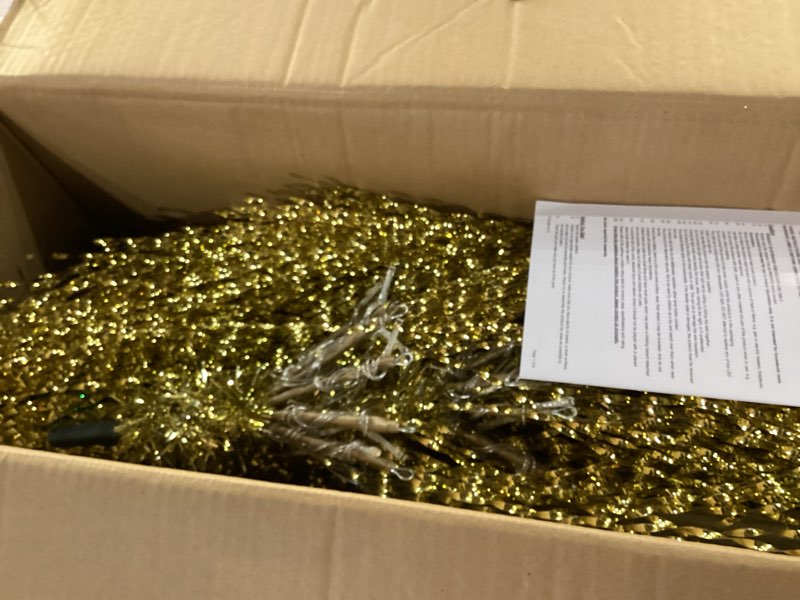 Condition photo showing New/Like New for 6.5ft pre-lit artificial christmas tree, christmas tree with 180 led lights, 8 lighting modes, 2800 tinsel branches, perfect for indoor, home, party, office, apartment decoration (silver)