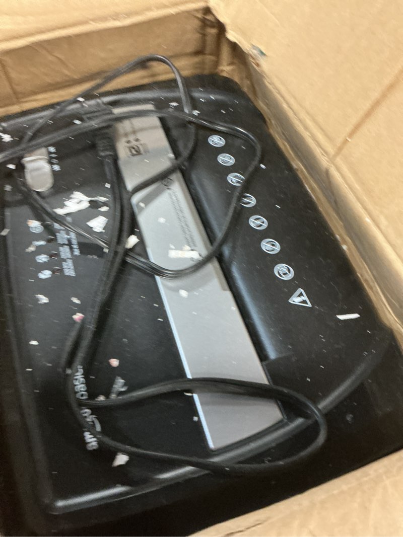 Condition photo showing As Is for Amazon Basics 6-Sheet Cross-Cut Paper Shredder and Credit Card Shredder, 3.7 Gallon, Black Cross Cut