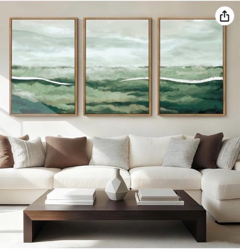 ANHUIB Large Green Wall Art 24x36 Inch Sage Green Abstract Wall Decor Watercolor Abstract Paintings Set of 3 for Living room Bedroom