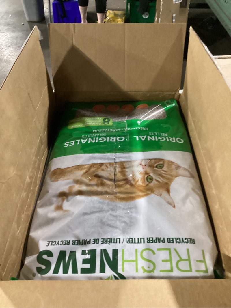 Condition photo showing As Is for fresh news recycled paper original pellet cat litter, 25 pound, non-clumping, unscented, made in usa