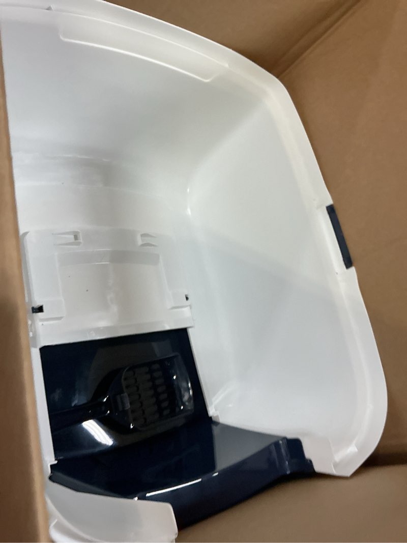 Condition photo showing Good Condition for iris usa cat litter box large with front door flap, covered enclosed litter box enclosure with scoop, handle & buckles for portability & privacy, hidden litter pan, navy jumbo enclosed navy