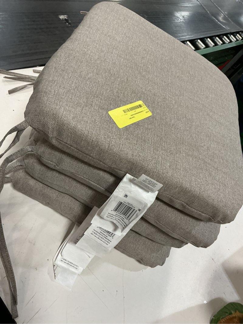 Condition photo showing Good Condition for 4 pack honeycomb outdoor universal seat cushion set, 18\" x 17.5\", textured solid birch tan outdoor chair cushions