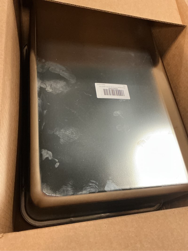 Condition photo showing As Is for kirecoo stainless steel cat litter box xxl- metal high sided cat pan, large stainless steel box, indoor litter tray, non stick, no smell, easy to clean, pet toilet supplies for kitten, kitty, rabbit 23.43" l x 15.55" w x 7.68" h