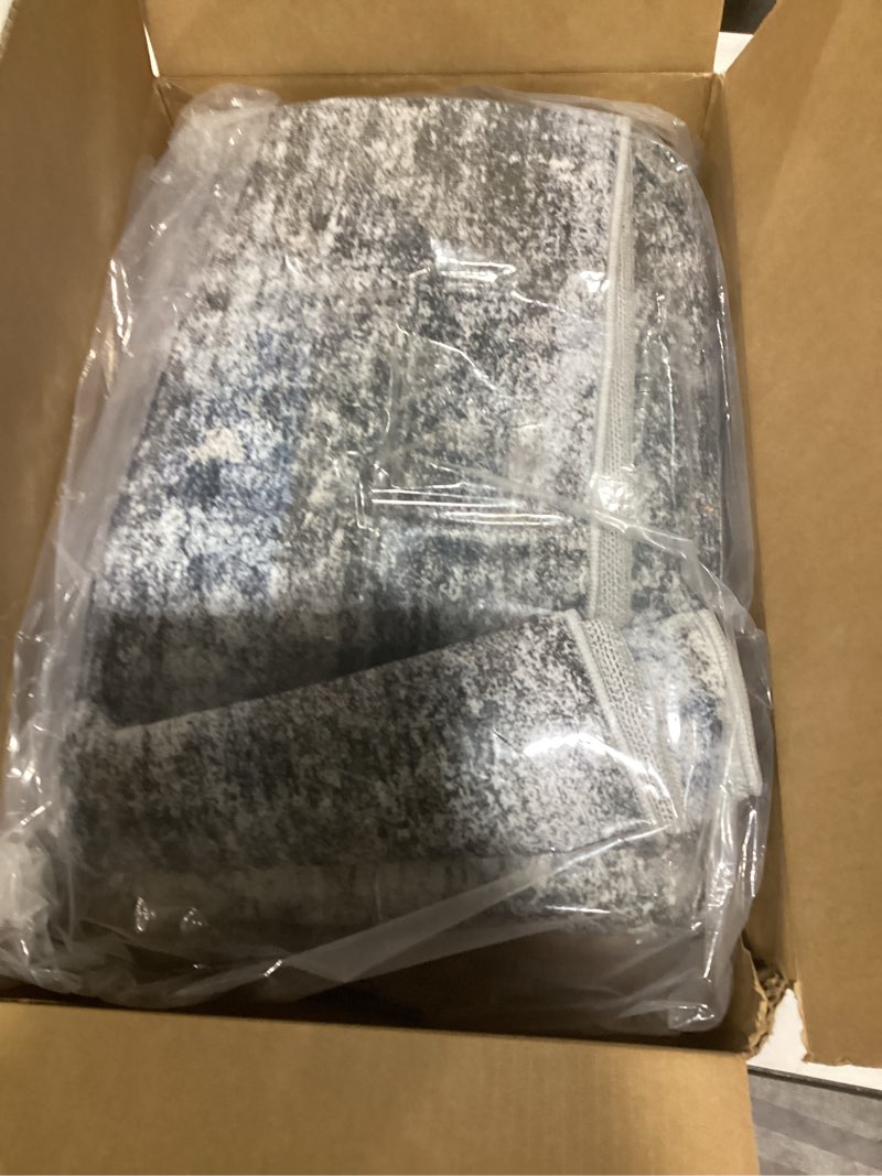 Condition photo showing Good Condition for Washable Abstract 6x9 Area Rug: Low Pile and Non-Slip Rubber Backing Modern Large Soft Stain-Resistant Carpet for Living Room Bedroom Dining Room Kitchen and Home Office Blue Grey Blue/Grey 6 x 9 feet