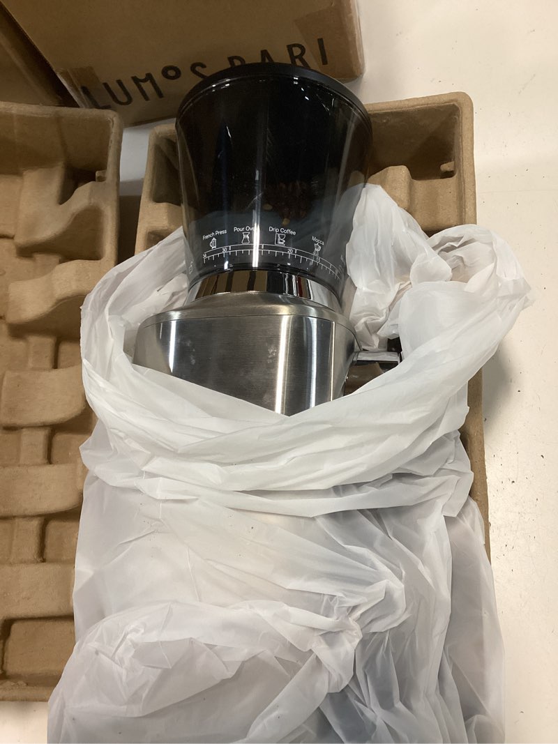Condition photo showing As Is for Conical Burr Coffee Grinder with 40mm Stainless Steel Burr, 34 Grind Settings & Anti-Static, Electric Espresso Grinder for Home Use –Perfect for Espresso, Drip Coffee, French Press & Cold Brew, Silver