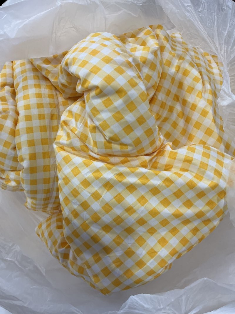 Condition photo showing Good Condition for etdiffe yellow comforter set queen size, 3 piece farmhouse gingham grid bed set - soft and lightweight buffalo checkered plaid microfiber down alternative comforter (90x90) queen yellow