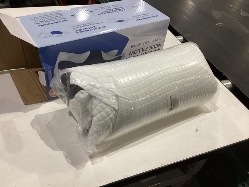 Condition photo showing Good Condition for cervical neck pillow for pain relief, ergonomic neck pillow for sleeping, contour orthopedic side sleeper pillow for back stomach sleepers bed pillow with pillowcase dark grey with white