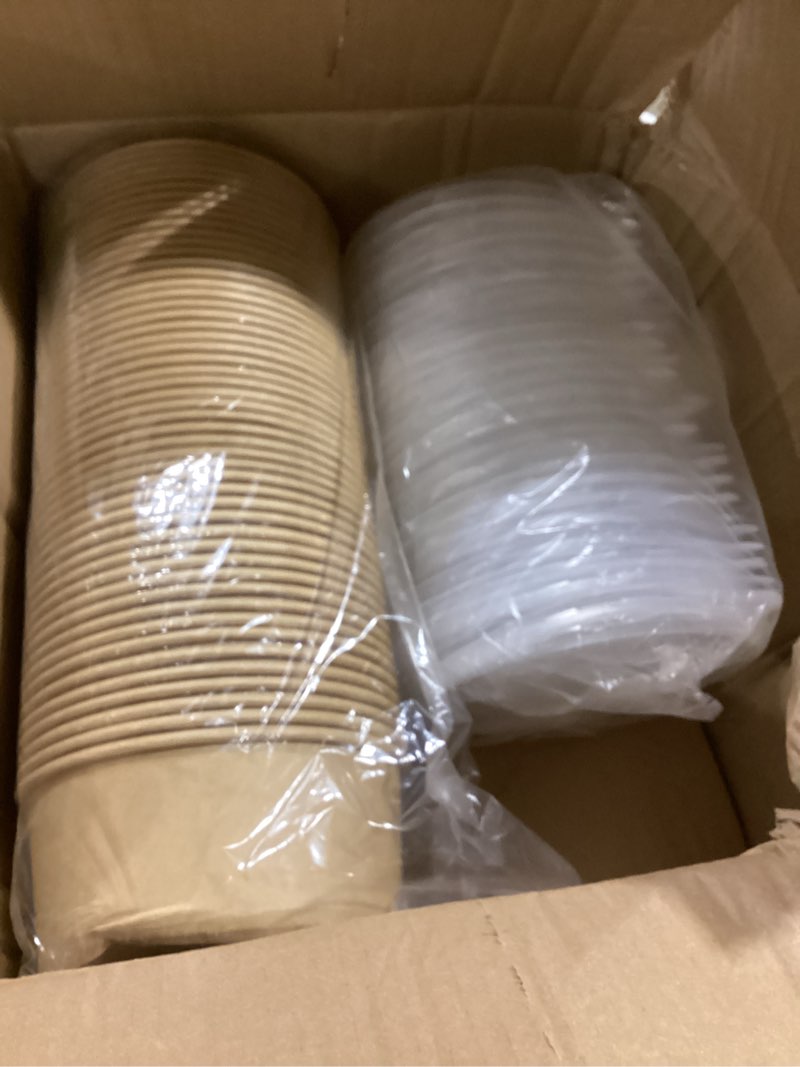 Condition photo showing As Is for toptoper 42oz 50pcs large paper bowls with lids, disposable soup serving bowls bulk party supplies for hot/cold food, soup (42 oz)
