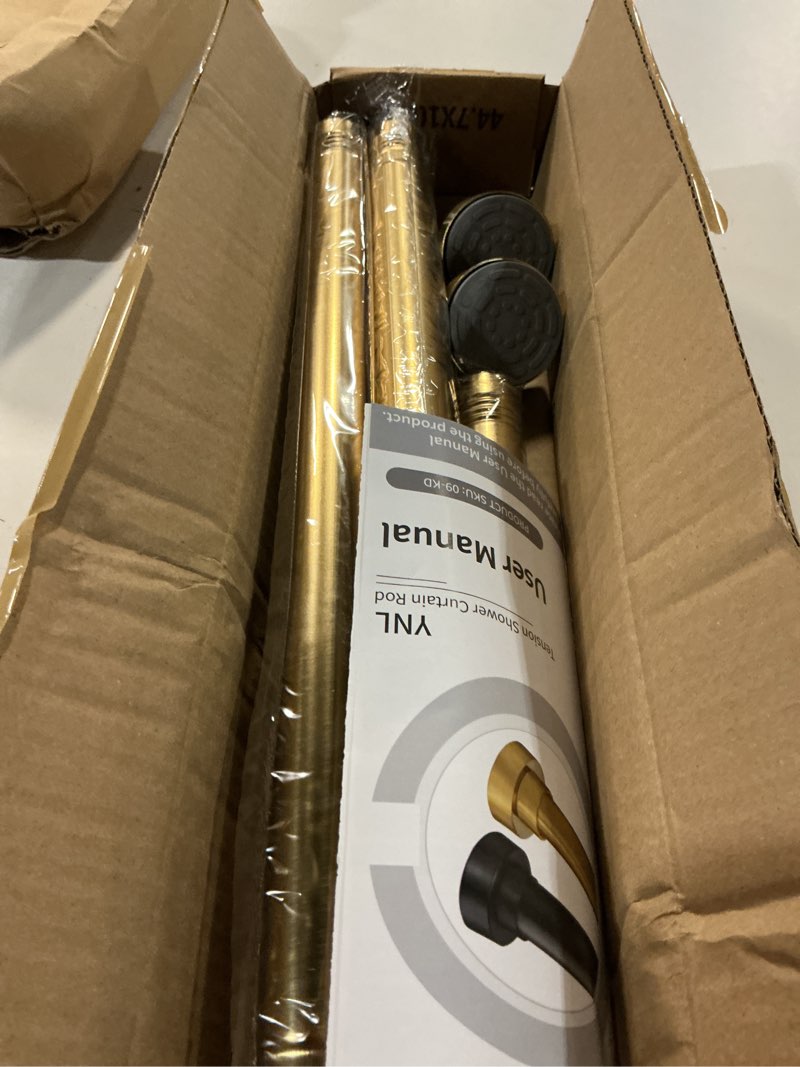 Condition photo showing Good Condition for ynl shower curtain rod 34-82 inches (2.8-6.8ft) adjustable spring shower rod no drilling, non-slip, never rust, stainless steel, suitable for bathroom window living room, gold gold m:34-82"
