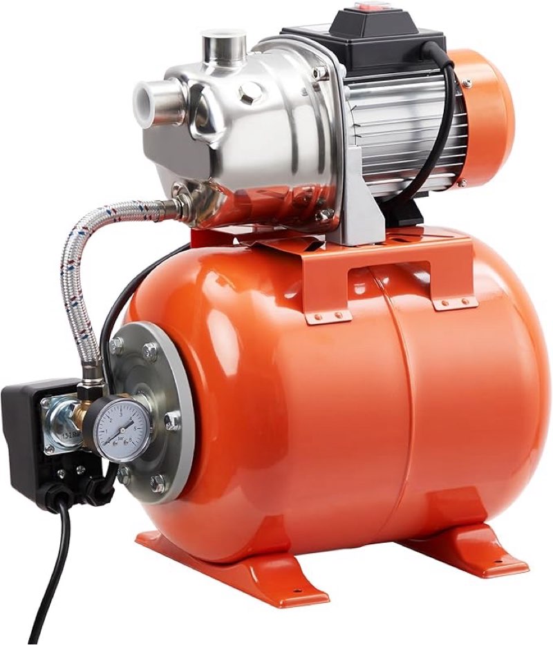 1hp shallow well pump with pressure tank, shallow jet water well pump, irrigation water transfer pump, stainless steel sprinkler pump, automatic water booster jet pump for home garden lawn
