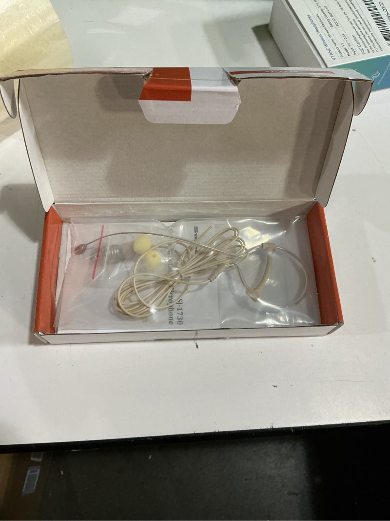 Condition photo showing New/Like New for headset microphone headworn single earset over ear hanging condenser mic for audio-technica wireless system bodypack transmitter, ideal for singing, churches, stage performance– beige