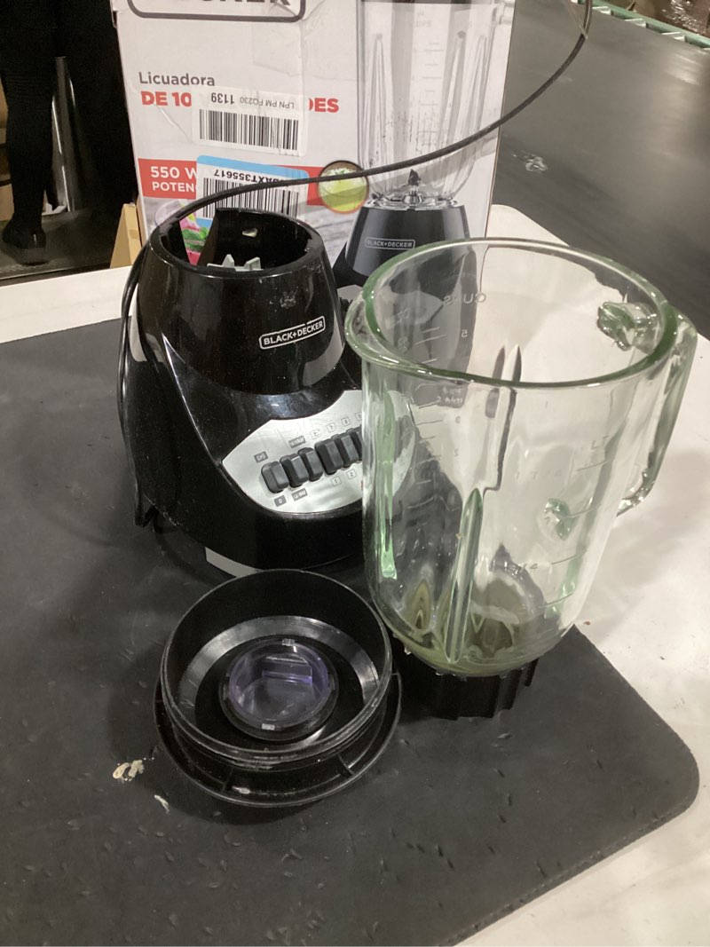 Condition photo showing As Is for black+decker countertop blender with 6-cup glass jar, 10-speed settings, black, bl2010bg