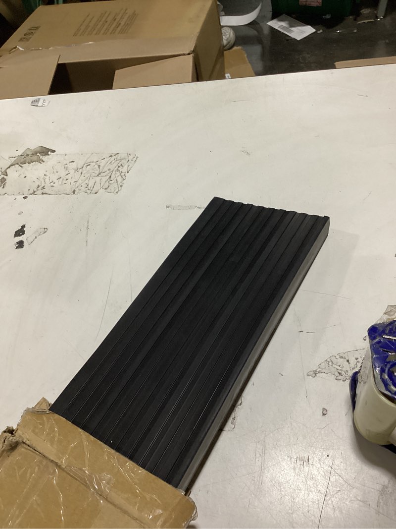 Condition photo showing As Is for 1.2" rise threshold ramps for doorways, 35.5" wide natural rubber power wheelchair ramp is adjustable and cuttable for doorways, curb, sweeper, power scooters, 2000 lbs load capacity