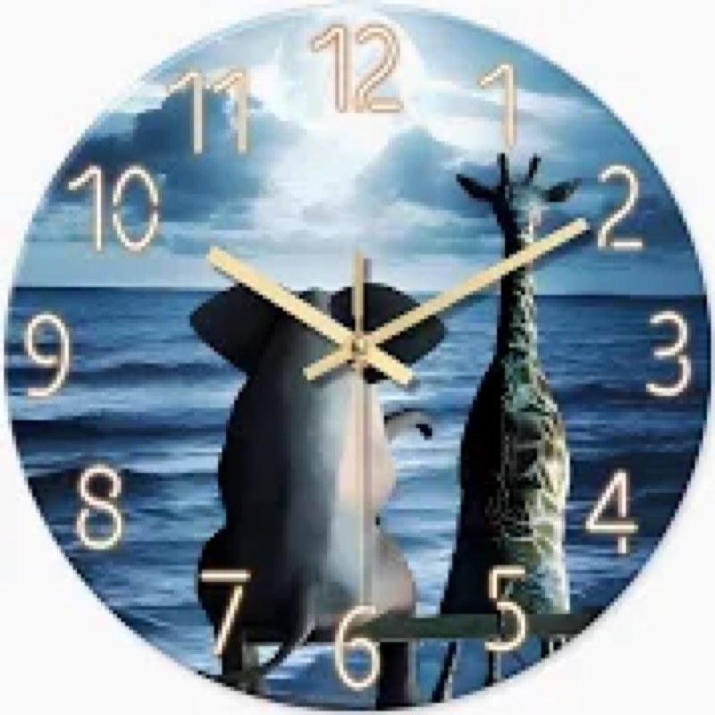 XNM Blue Wall Clocks Battery Operated 12 Inch Ocean Round Glass Moon Clock for Bathroom Funny Elepha