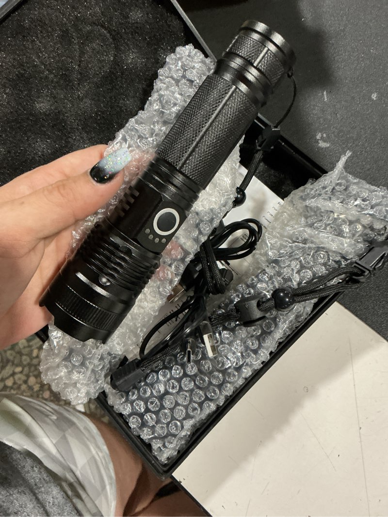 Condition photo showing Good Condition for (similar) rechargeable flashlights 2 pack, super bright flash light high lumens 9900lx, 5 modes zoomable linternas with lcd digital display, powerful handheld led flashlights for home emergencies camping